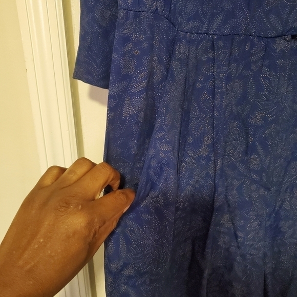 80s Vintage S.L Fashions Jumpsuit Floral Print Blue and Beige Size 10 - Picture 8 of 8